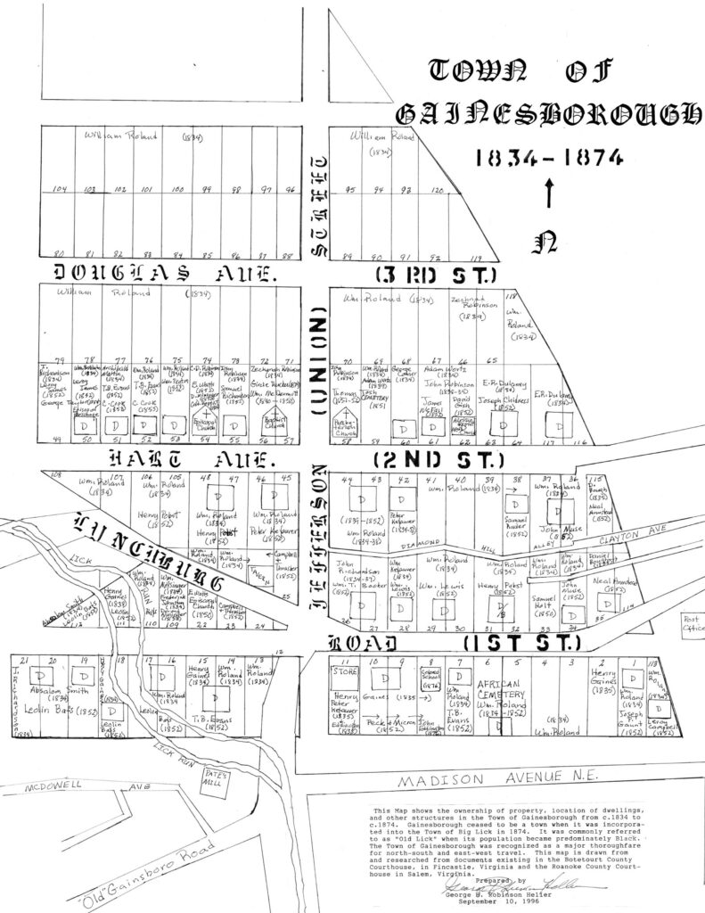 Map of the Town of Gainsboro, 1834-1874.