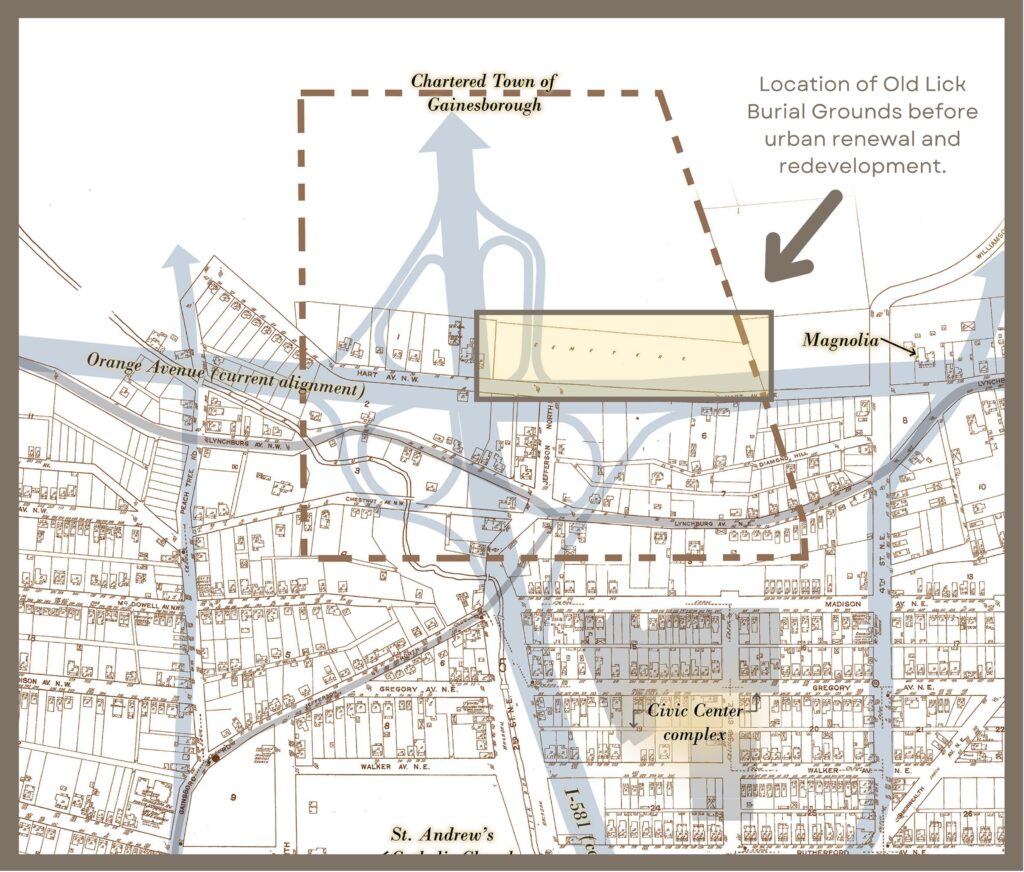 Detailed map of where the Old LIck Burial Grounds are located