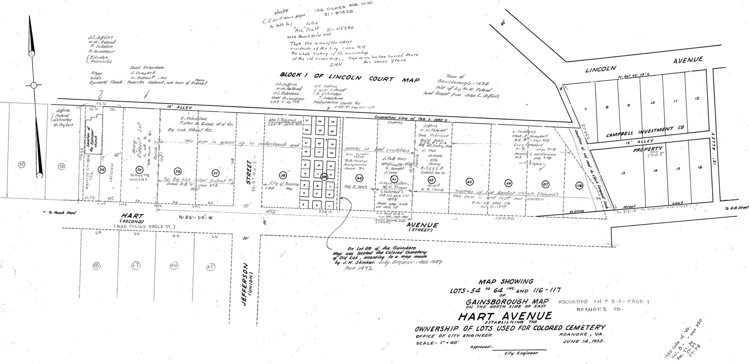 Photo of a 1935 Plat of Old Lick Cemetery